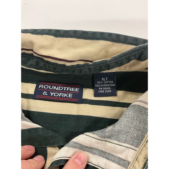 Men’s Roundtree & Yorke Green Navy Beige Green Long Sleeve Button Up Shirt XLT - Picture 3 of 6